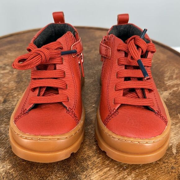 Camper Boots Baby 5.5 (22) Brutus Red Leather Ankle Lace Up Zipper Hiking - Picture 3 of 11